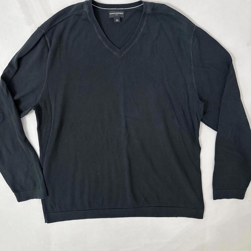 Banana Republic Sweater Long Sleeve  Mens 2XL Navy Blue Extra Fine Cotton V-Neck